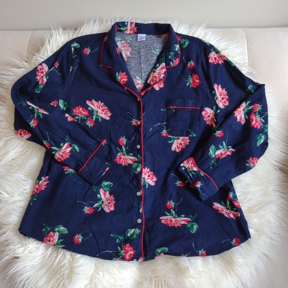 LIZ CLAIBORNE Pajama Top XXL Navy Blue Rose Floral Romantic Print 2X - Picture 2 of 7